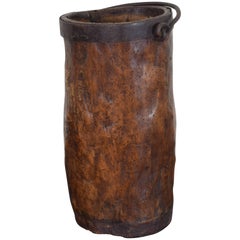 Antique French Carved Wood and Iron Bound Handled Bucket, 18th-19th Century