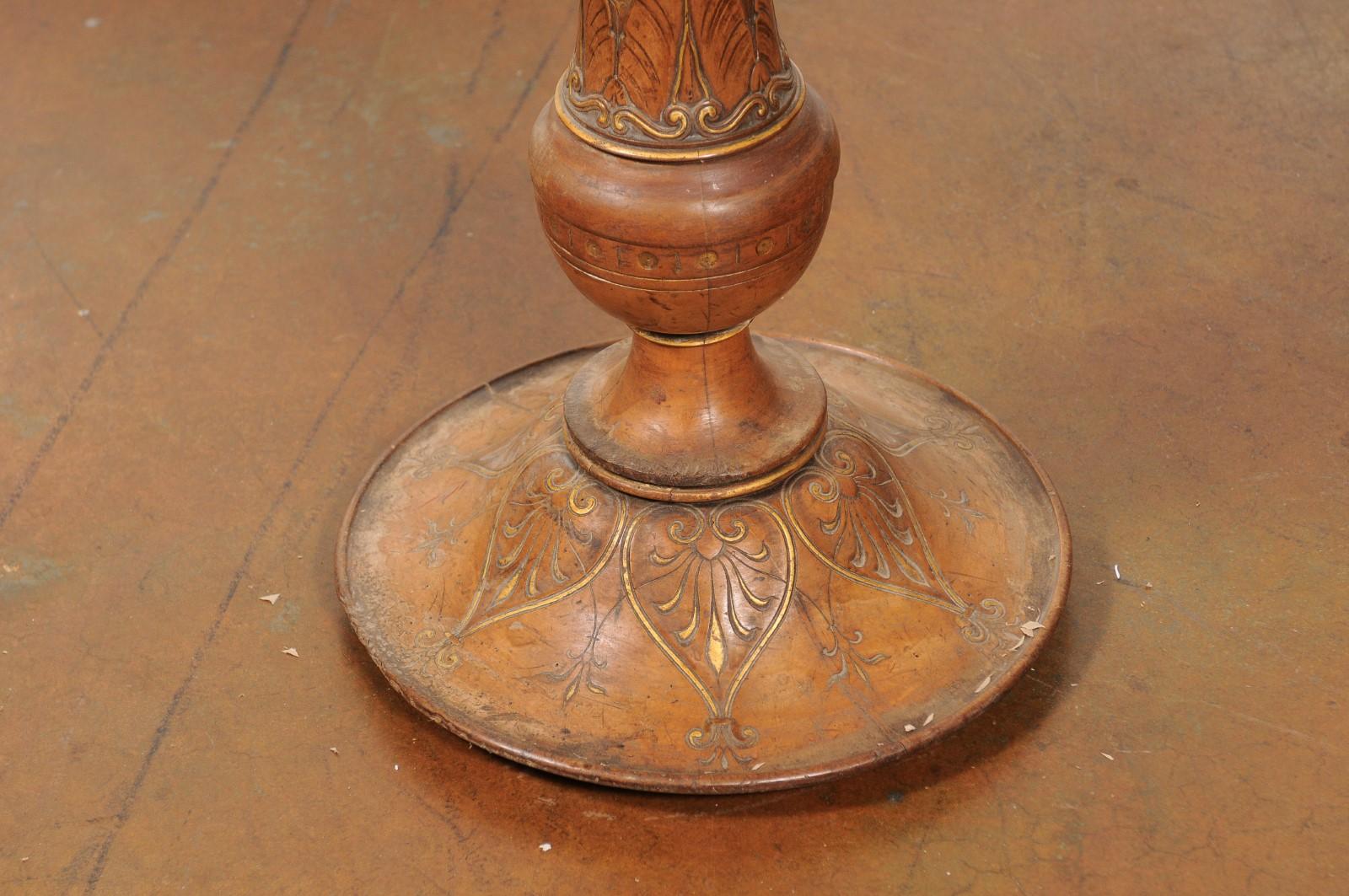 French Carved Wood and Parcel-Gilt Pedestal Side Table with Waterleaf Motifs 5