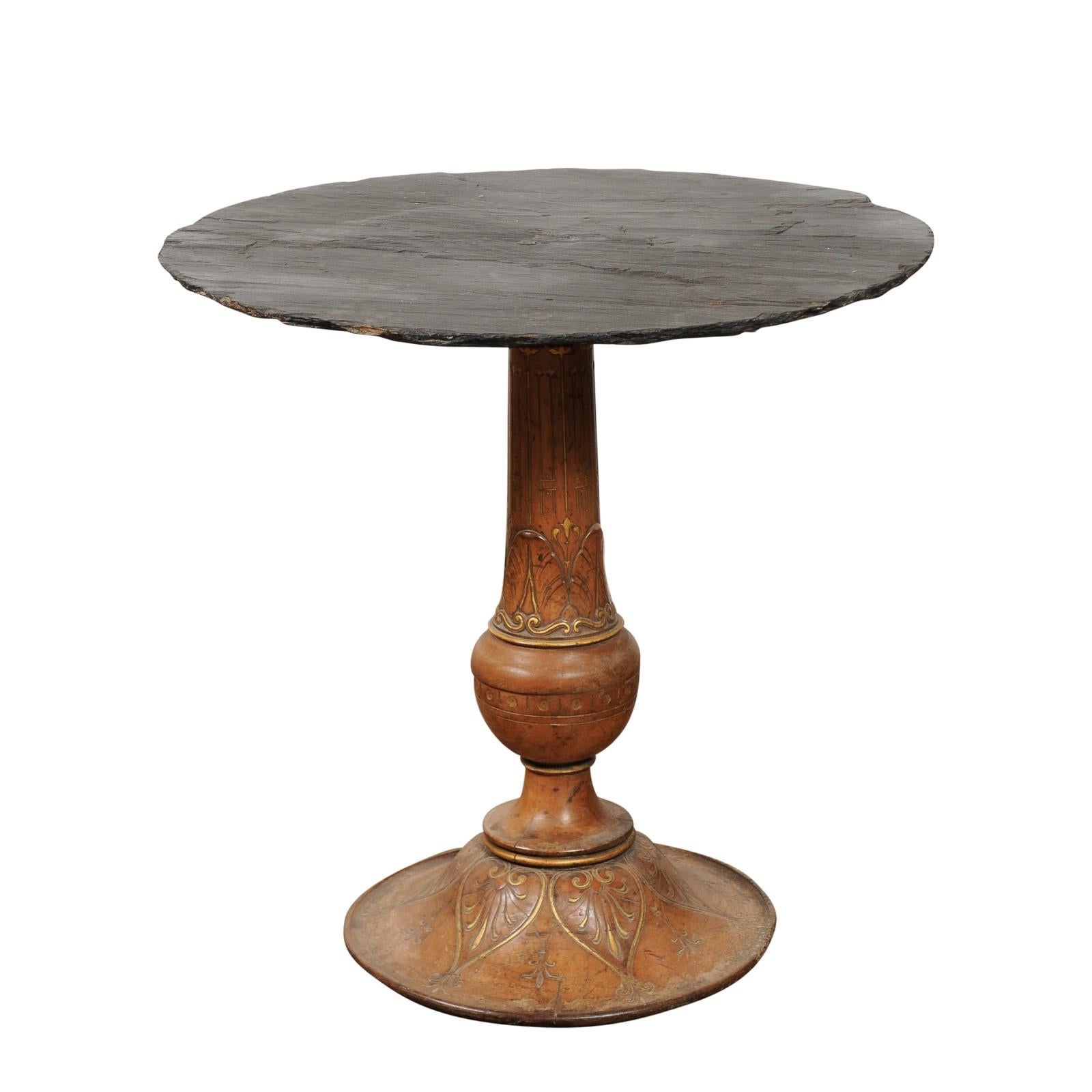 French Carved Wood and Parcel-Gilt Pedestal Side Table with Waterleaf Motifs 6