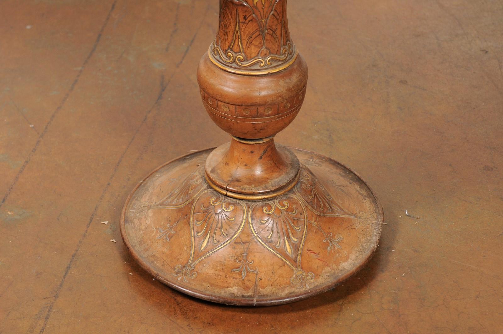 19th Century French Carved Wood and Parcel-Gilt Pedestal Side Table with Waterleaf Motifs