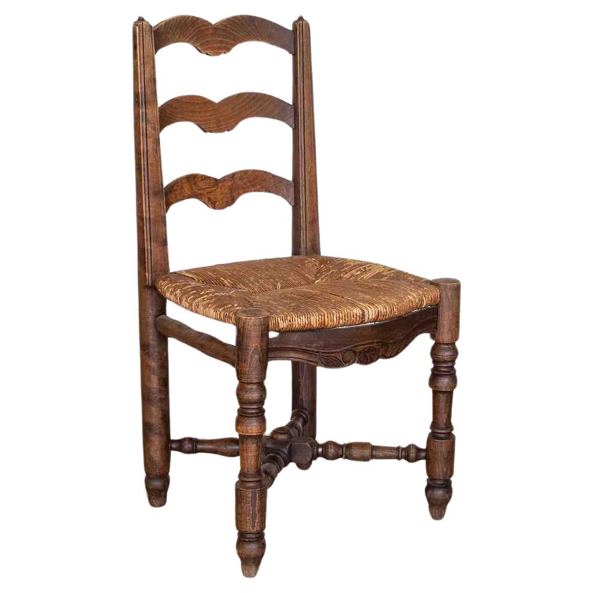 French Carved Wood and Woven Chair For Sale