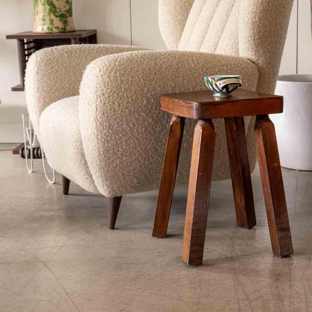 French Carved Wood Block Stool In Good Condition In Los Angeles, CA