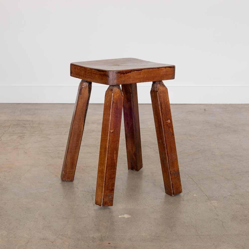 French Carved Wood Block Stool 1