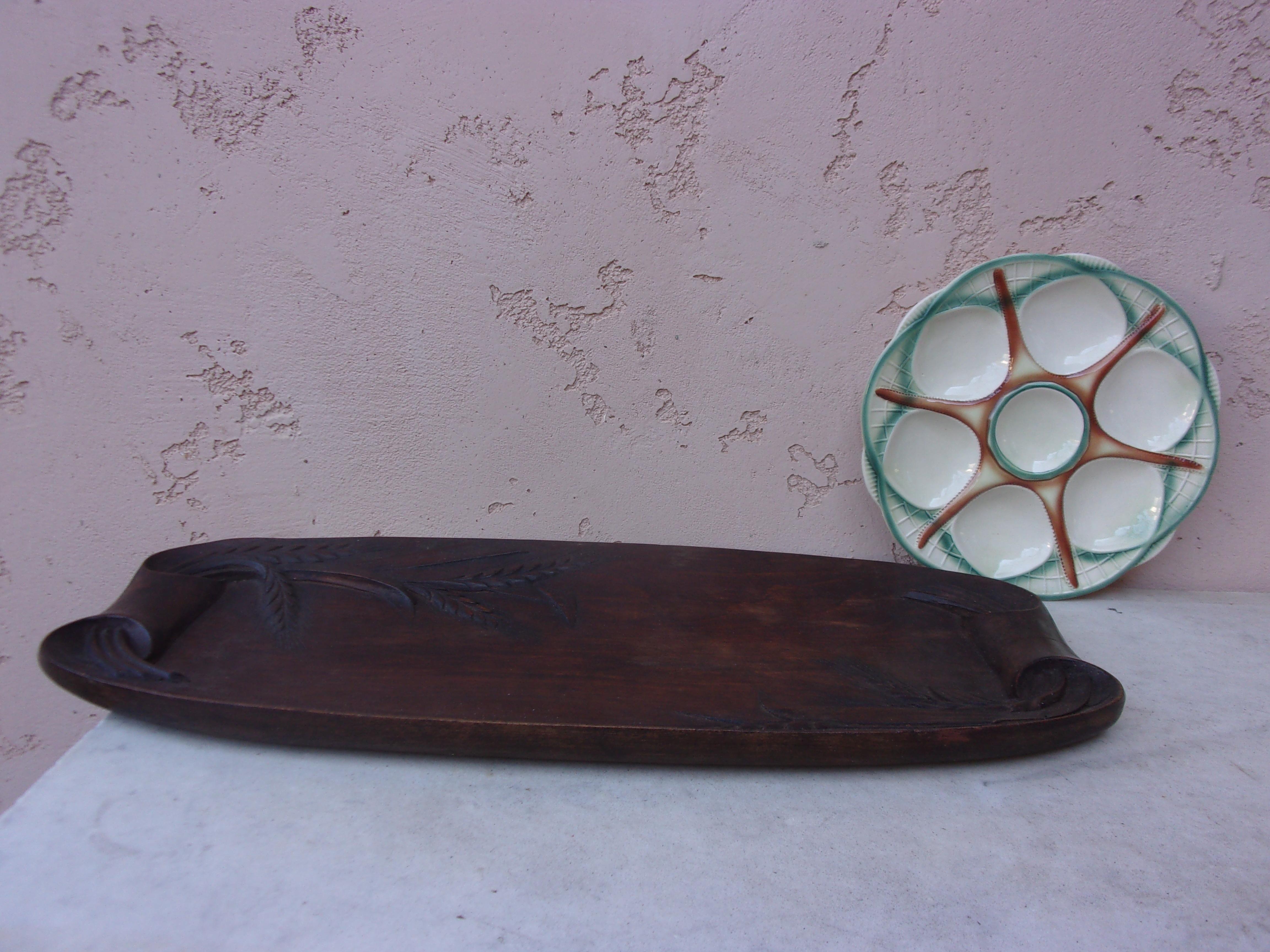 Hand-Carved Large French Carved Wood Bread Platter with Ear of Wheat, circa 1900 For Sale