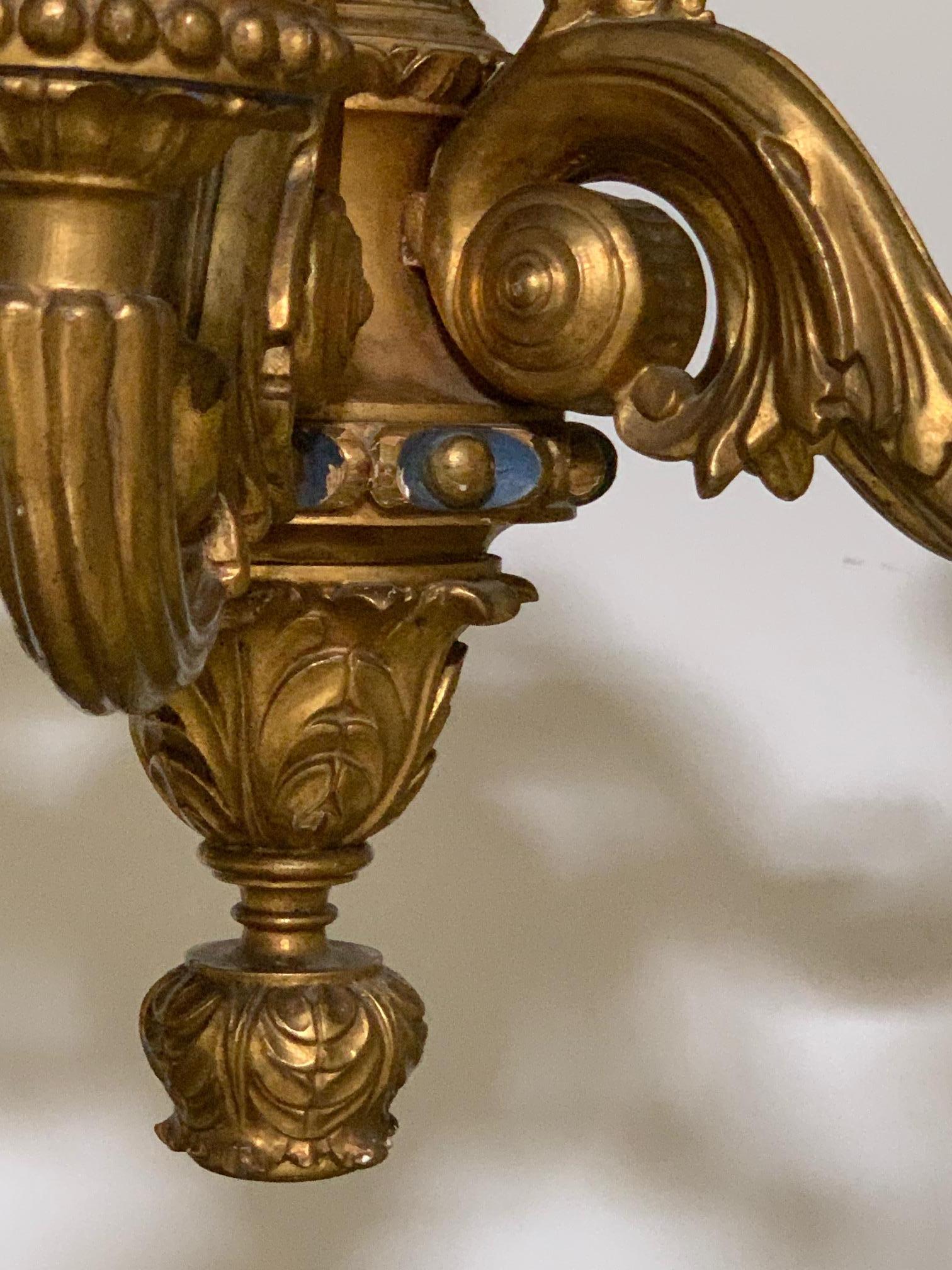 Neoclassical French Carved Wood Chandelier with a Gold Leaf and Blue Painted Finish For Sale