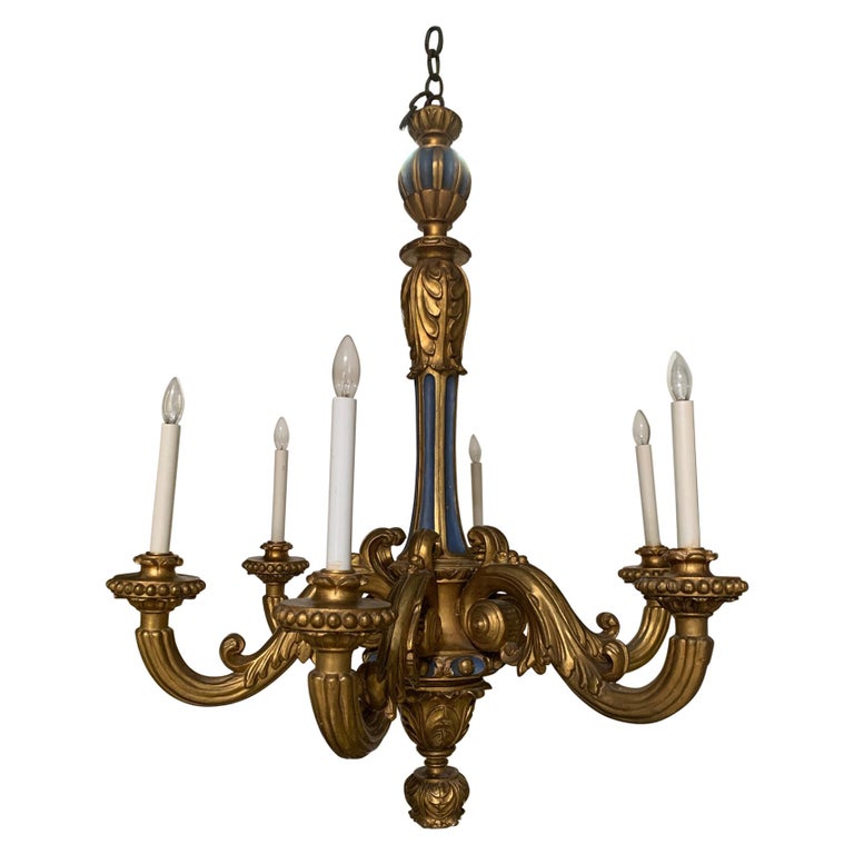 French Carved Wood Chandelier With A, Carved Wood Painted Chandelier