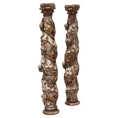 French Carved Wood Columns 18th Century - PAIR