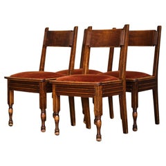 French Carved Wood Dining Chairs by Charles Dudouyt, Set of 4