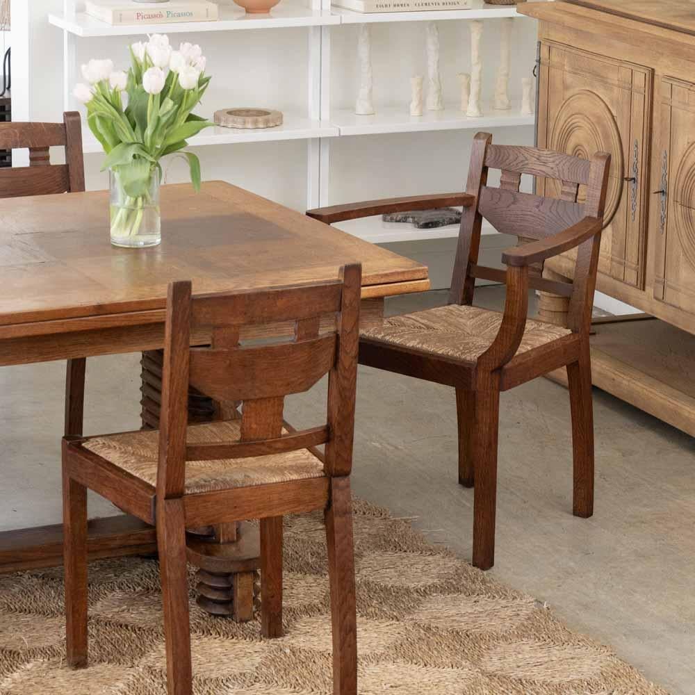 French Carved Wood Dining Chairs by Charles Dudouyt, Set of 6 (Französisch) im Angebot