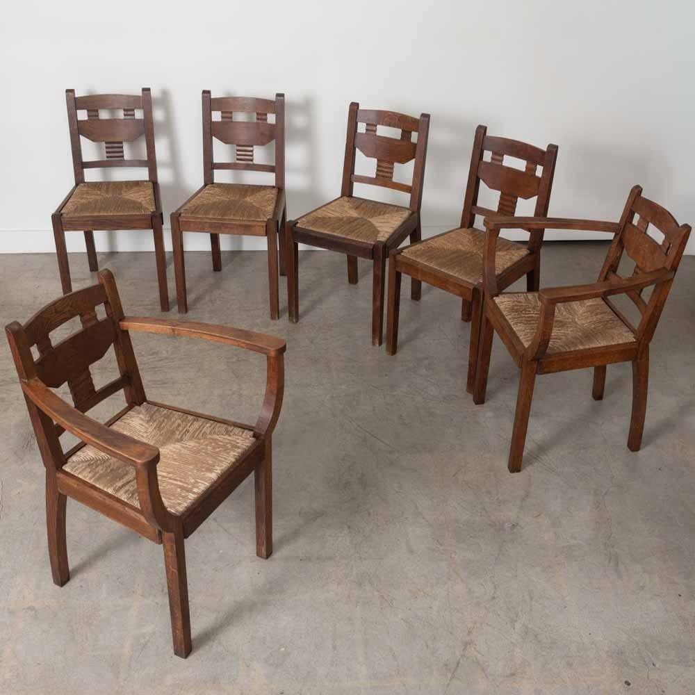 French Carved Wood Dining Chairs by Charles Dudouyt, Set of 6 im Zustand „Gut“ im Angebot in Los Angeles, CA