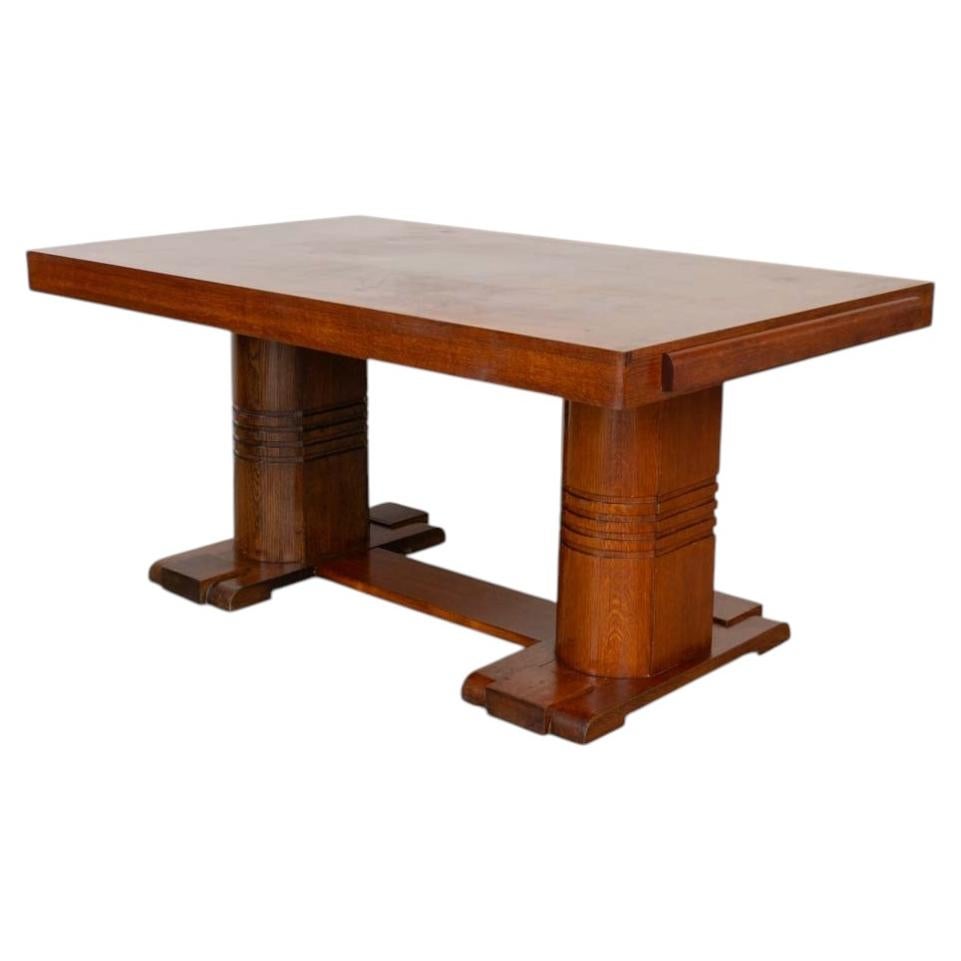 French Carved Wood Dining Table by Charles Dudouyt