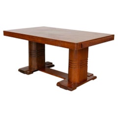 French Carved Wood Dining Table by Charles Dudouyt