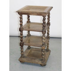 French Carved Wood Etagere With Caned Shelves, 19th Century