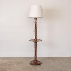 French Carved Wood Floor Lamp and Table by Charles Dudouyt