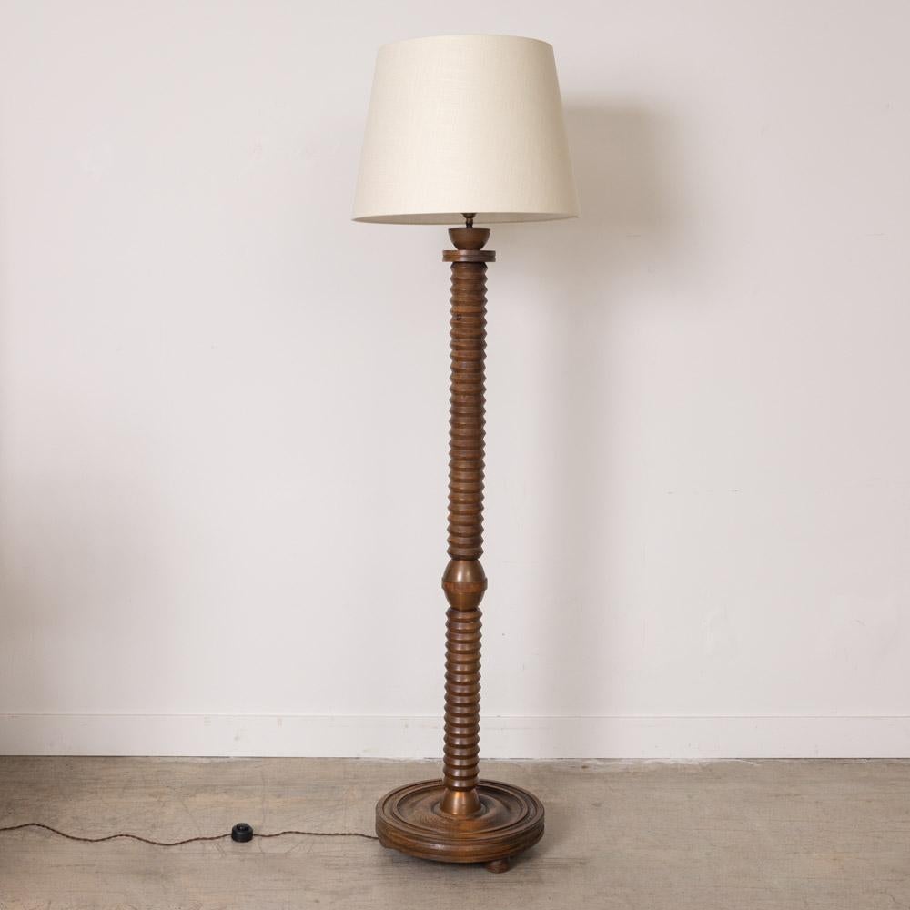 Linen French Carved Wood Floor Lamp For Sale
