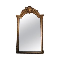 French Gilt Carved Wood and Gesso Cherub Acanthus Wall Mirror. Circa 1820