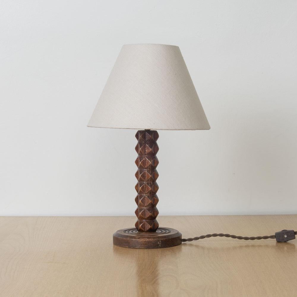 French Carved Wood Lamp by Charles Dudouyt Bon état - En vente à Los Angeles, CA
