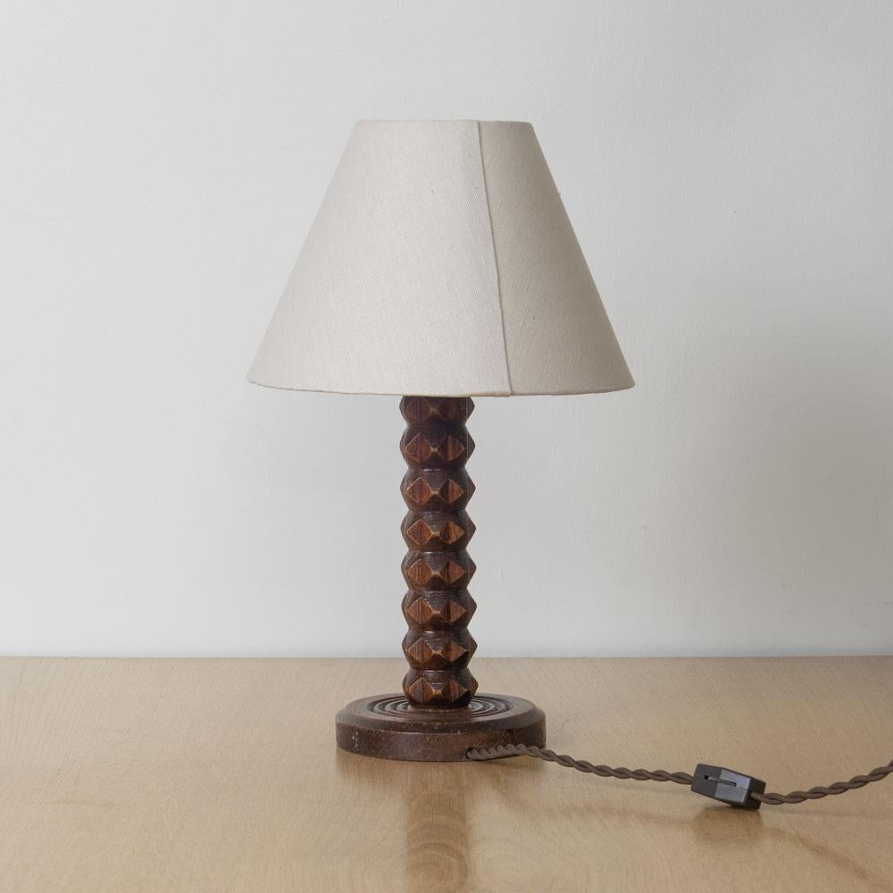 20ième siècle French Carved Wood Lamp by Charles Dudouyt en vente