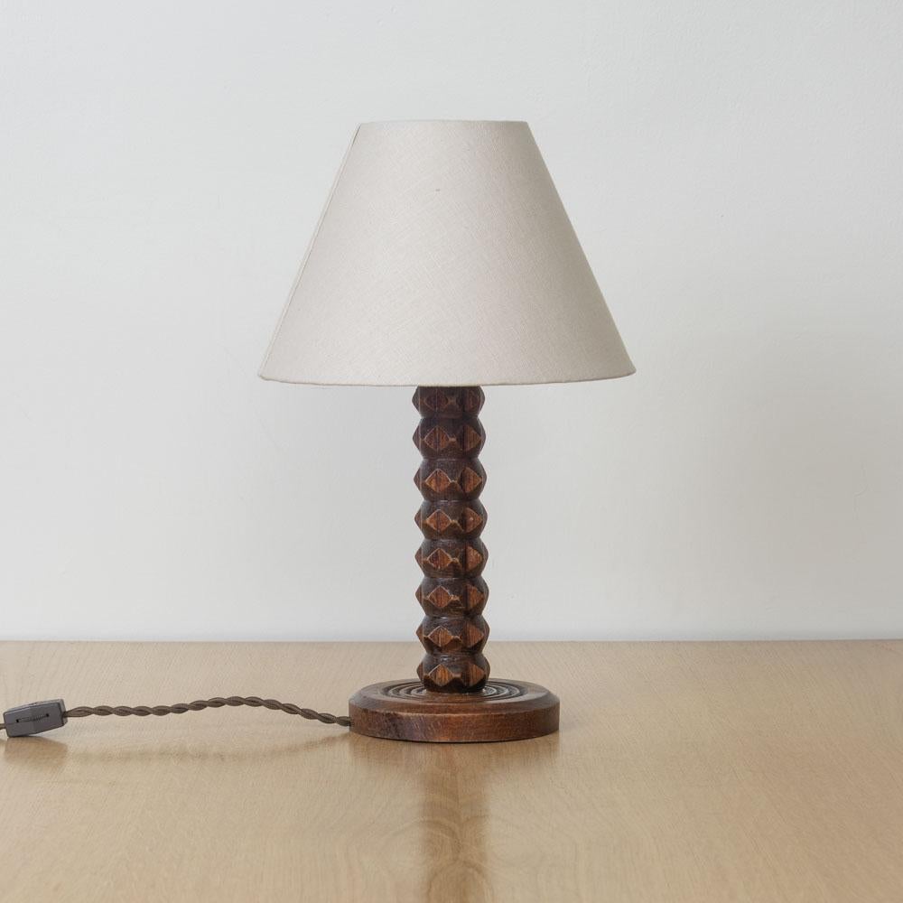 Lin French Carved Wood Lamp by Charles Dudouyt en vente