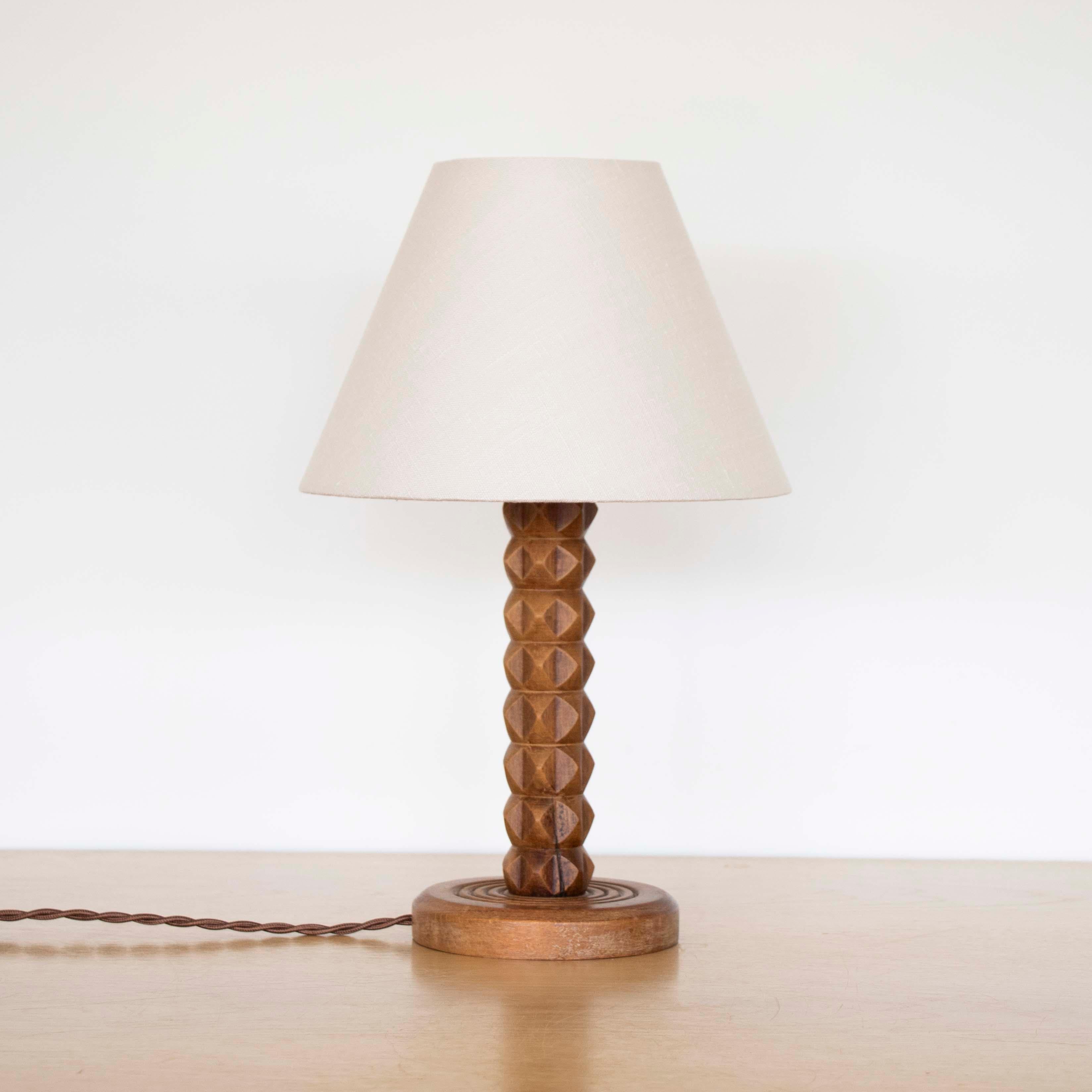 French Carved Wood Lamp by Charles Dudouyt For Sale at 1stDibs