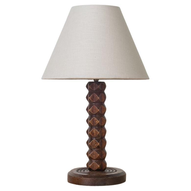 French Carved Wood Lamp by Charles Dudouyt
