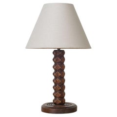French Carved Wood Lamp by Charles Dudouyt