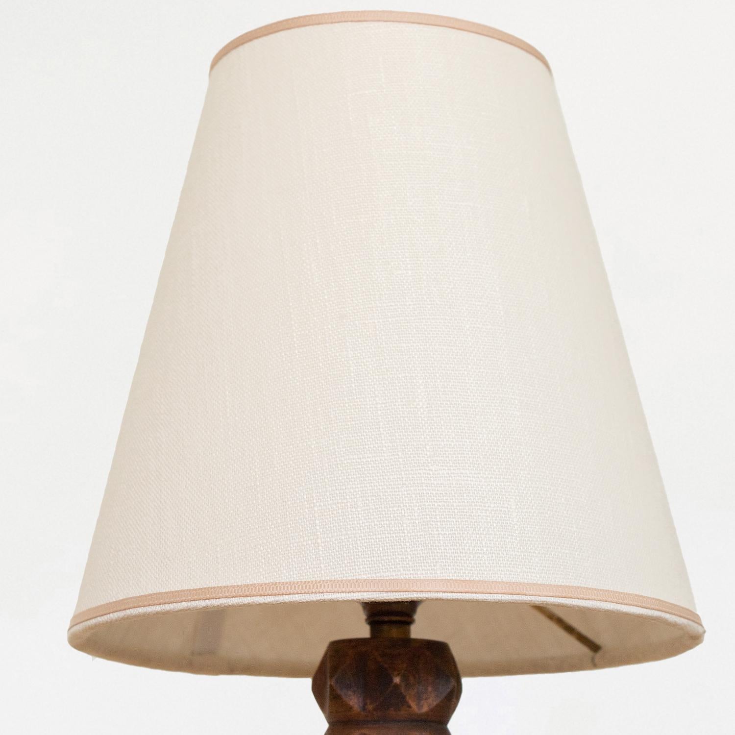 Linen French Carved Wood Lamp 