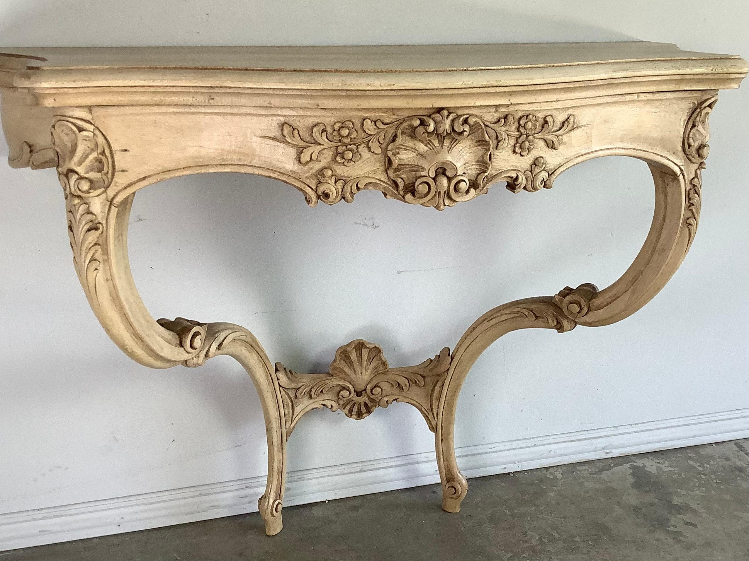 Bleached French Carved Wood Louis XV Style Console For Sale