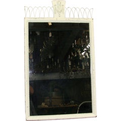 Antique French Brass Filigree and Crest Top Gilt Wood Mirror