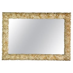French Carved Wood Mirror with Custom Crackle Finish