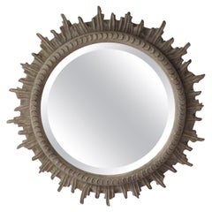 French Carved Wood Paint Decorated Beveled Sunburst Mirror