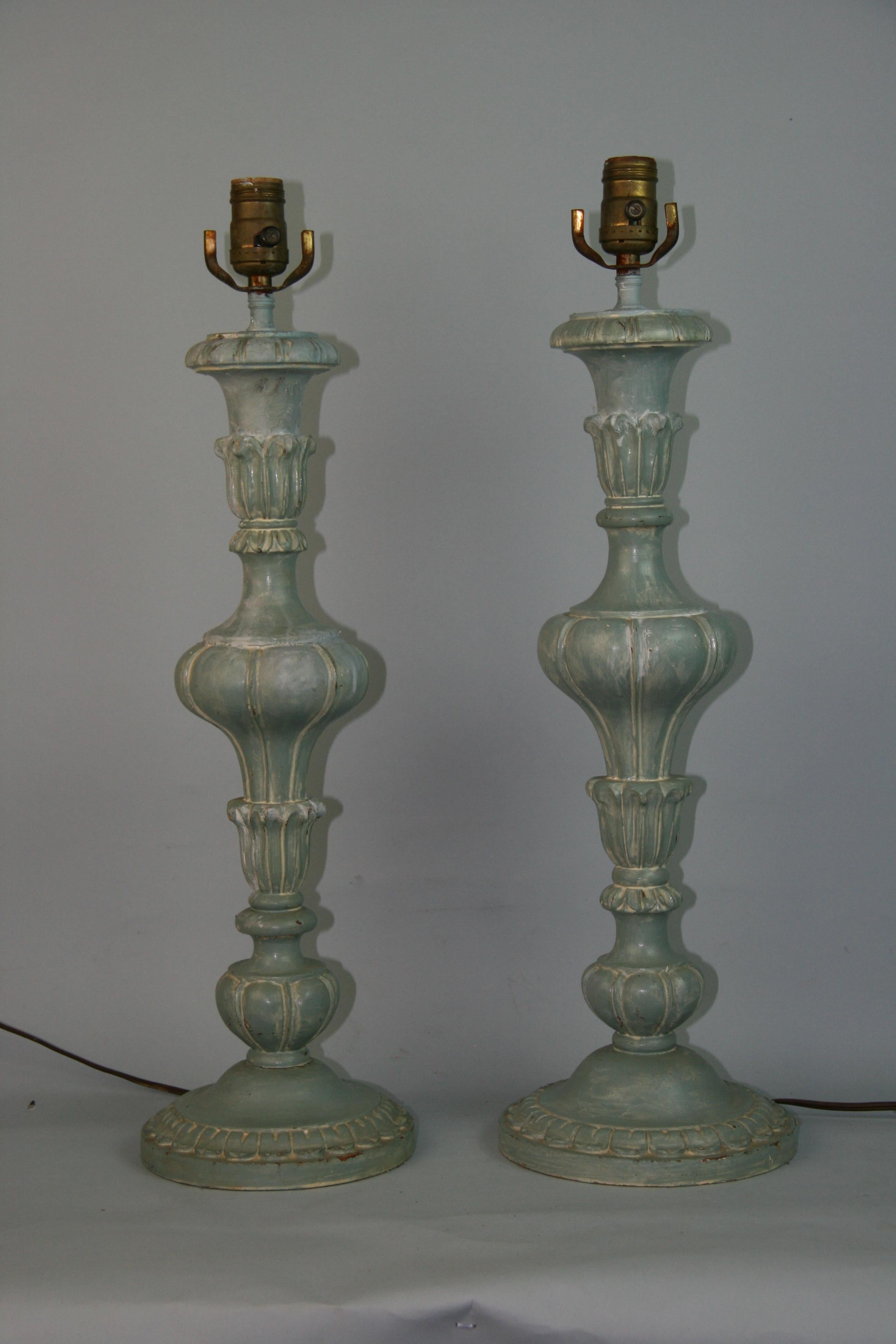 1305 pair carved wood French lamps
Measure: Height to top of socket 23.5