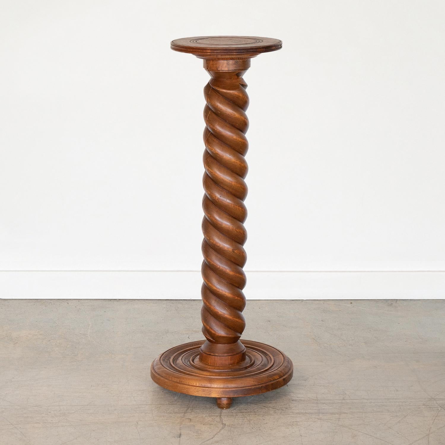 Oak French Carved Wood Pedestal Table For Sale