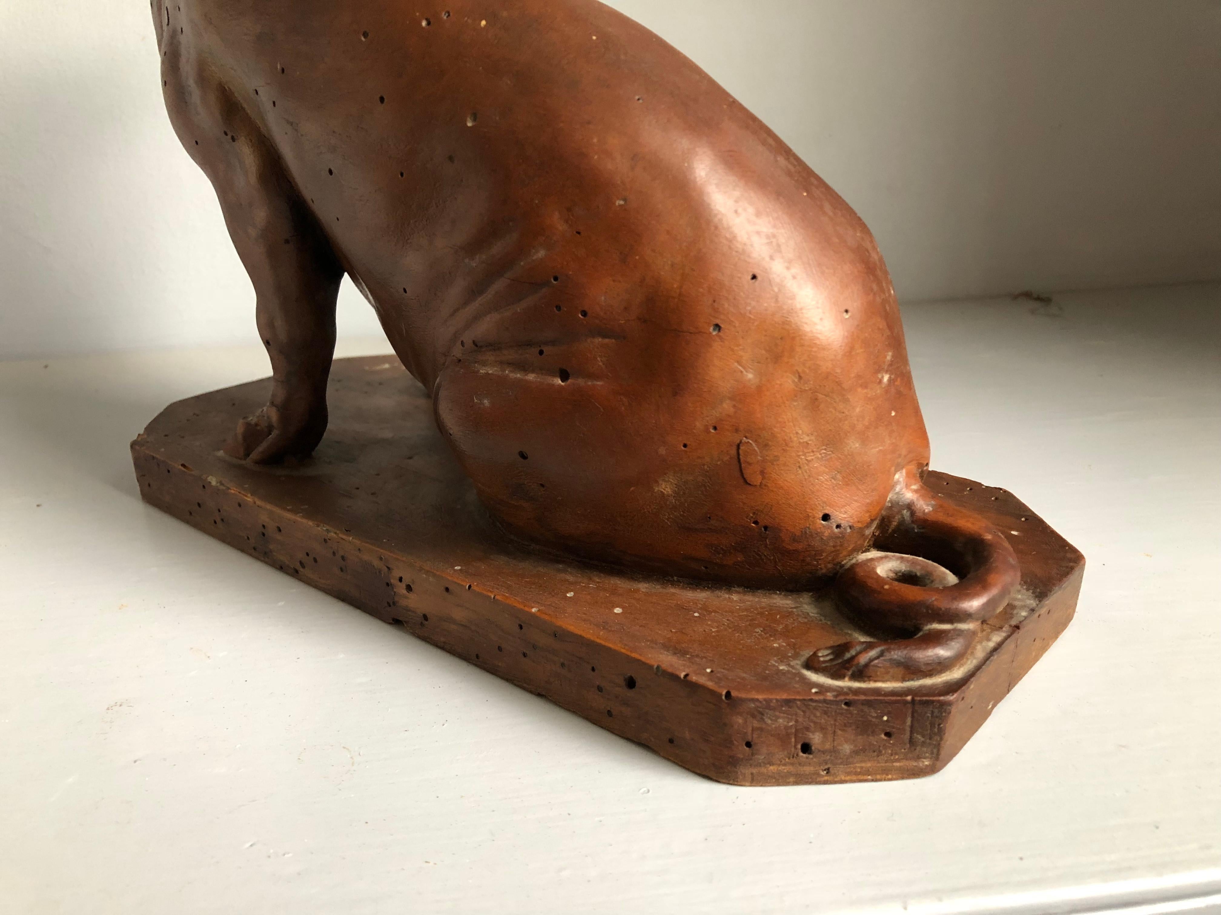 French Carved Wood Pig Sculpture, 19th Century 2