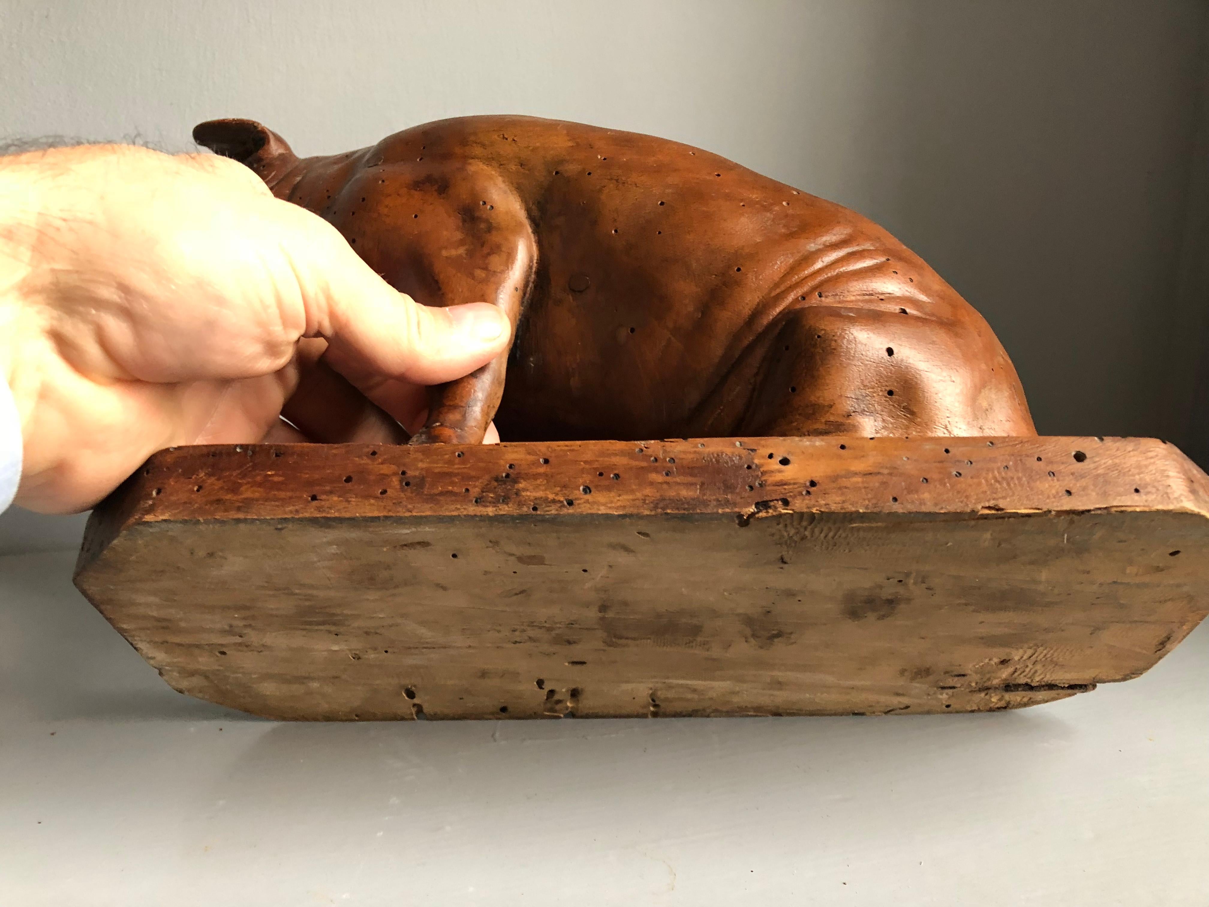 French Carved Wood Pig Sculpture, 19th Century 3