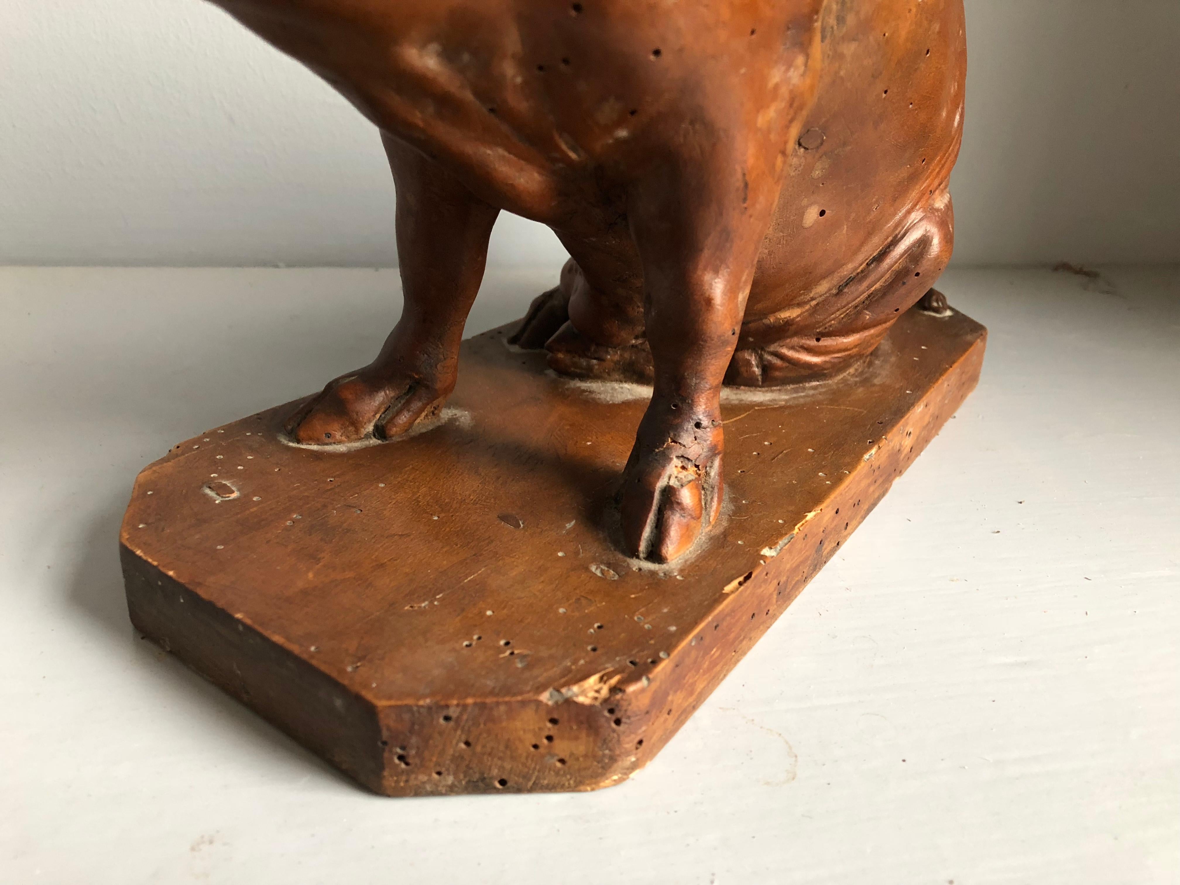 French Carved Wood Pig Sculpture, 19th Century 1