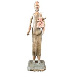 Französisch geschnitzt Holz Santos Figur hält Kind