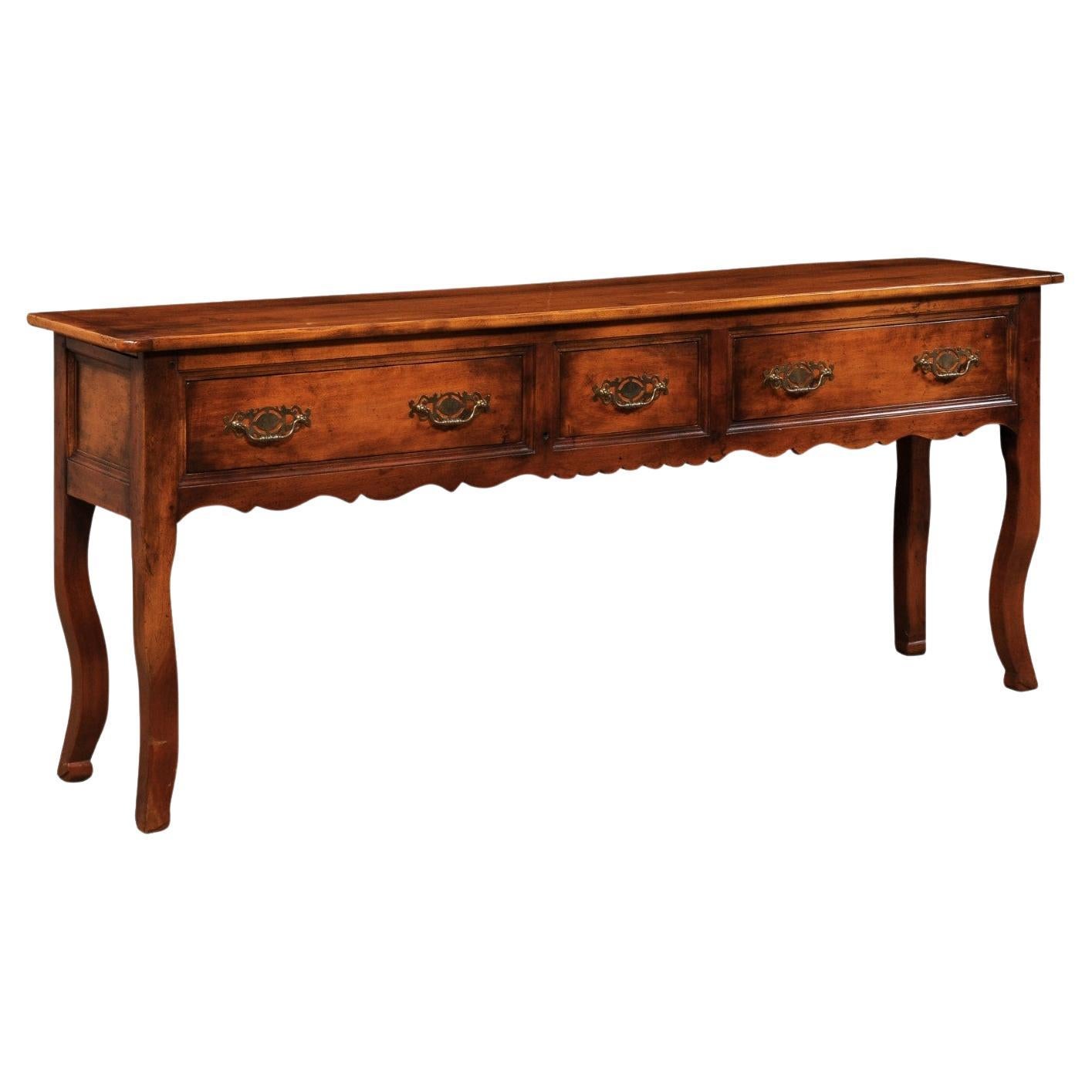 French Carved-Wood Server Table W/Drawers & Leaf / Shelf Extensions at Each Side For Sale