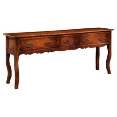 French Carved-Wood Server Table W/Drawers & Leaf / Shelf Extensions at Each Side