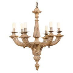 French Carved-Wood Six-Light Chandelier, Mid 20th Century 