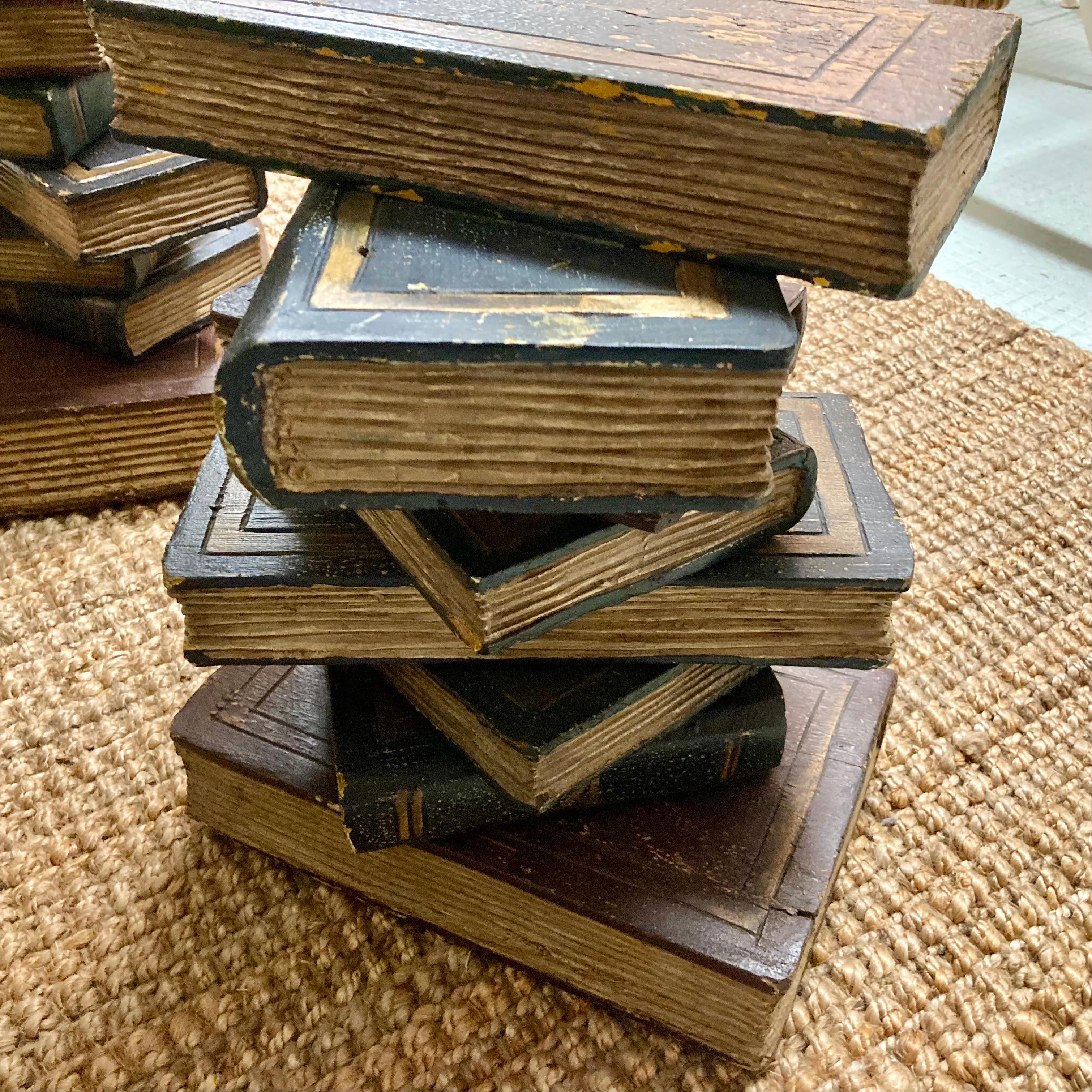 French Carved Wood Stacked Book Cocktail Tables, a Pair For Sale 5