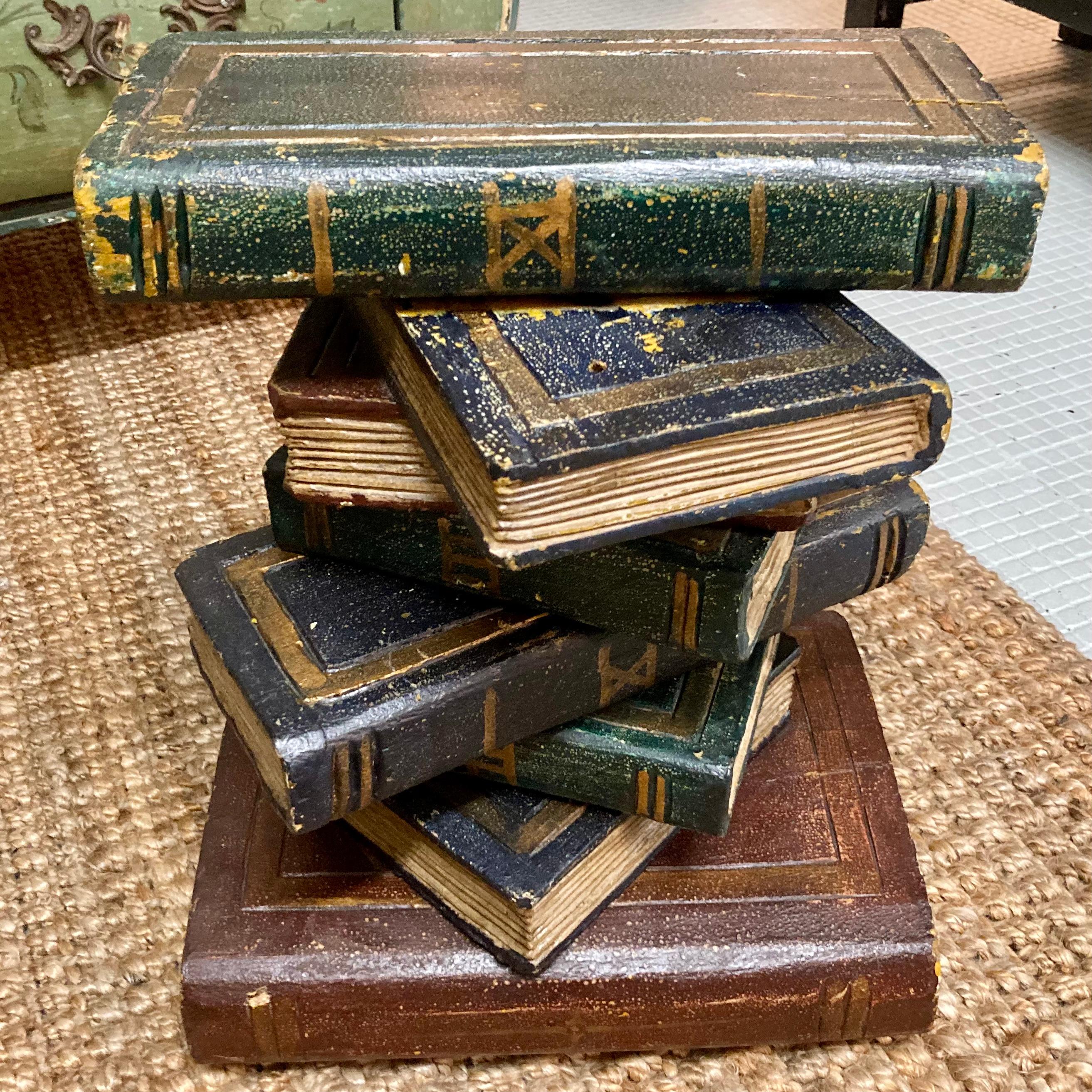 French Carved Wood Stacked Book Cocktail Tables, a Pair For Sale 6