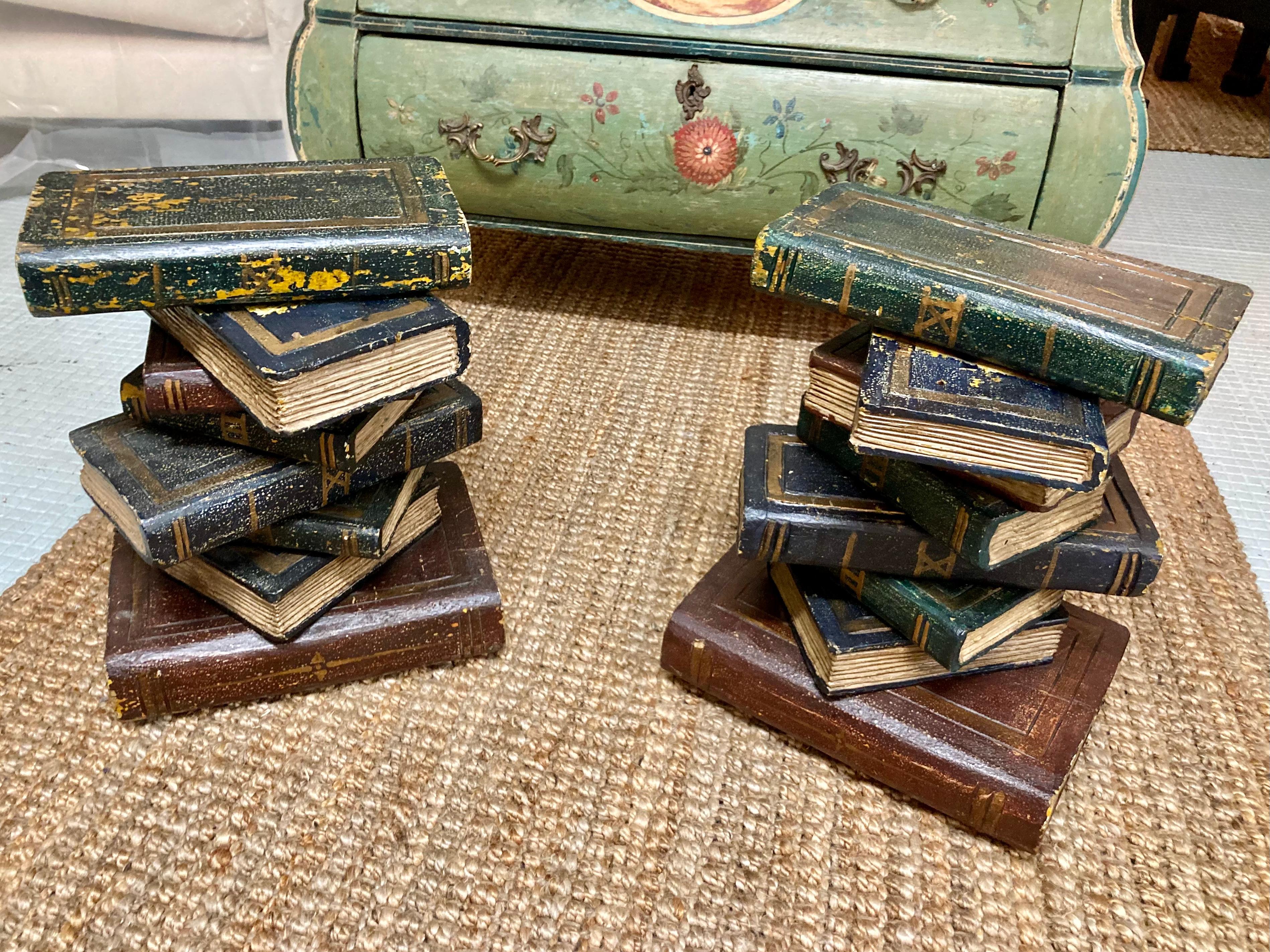 French Carved Wood Stacked Book Cocktail Tables, a Pair For Sale 1