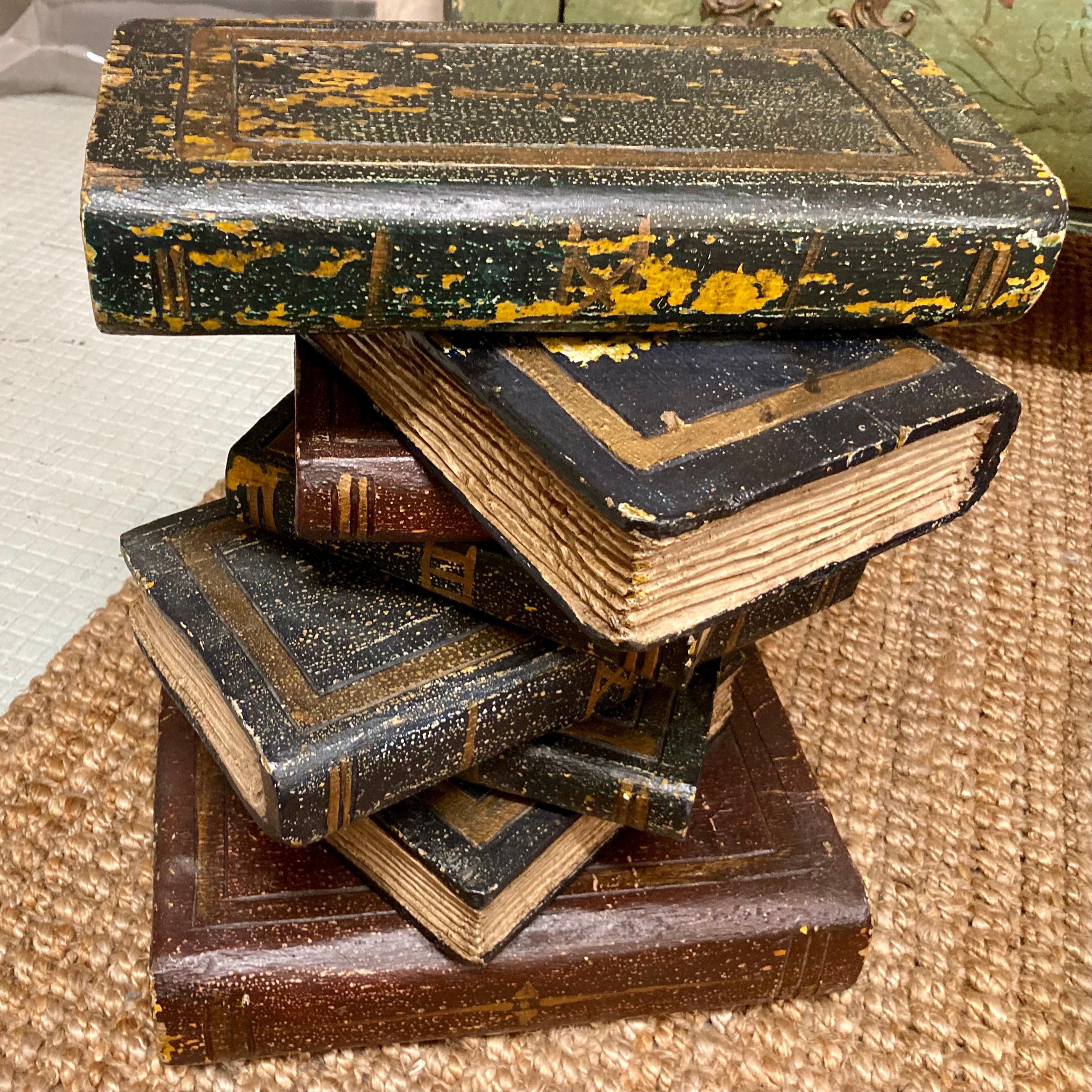 French Carved Wood Stacked Book Cocktail Tables, a Pair For Sale 3