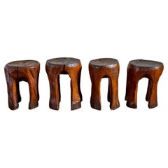 Vintage French Carved Wood Stools