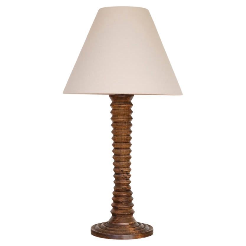 Large French Carved Wood Table Lamp by Charles Dudouyt
