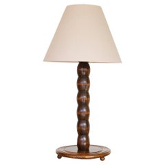 Large French Wood Table Lamp by Charles Dudouyt