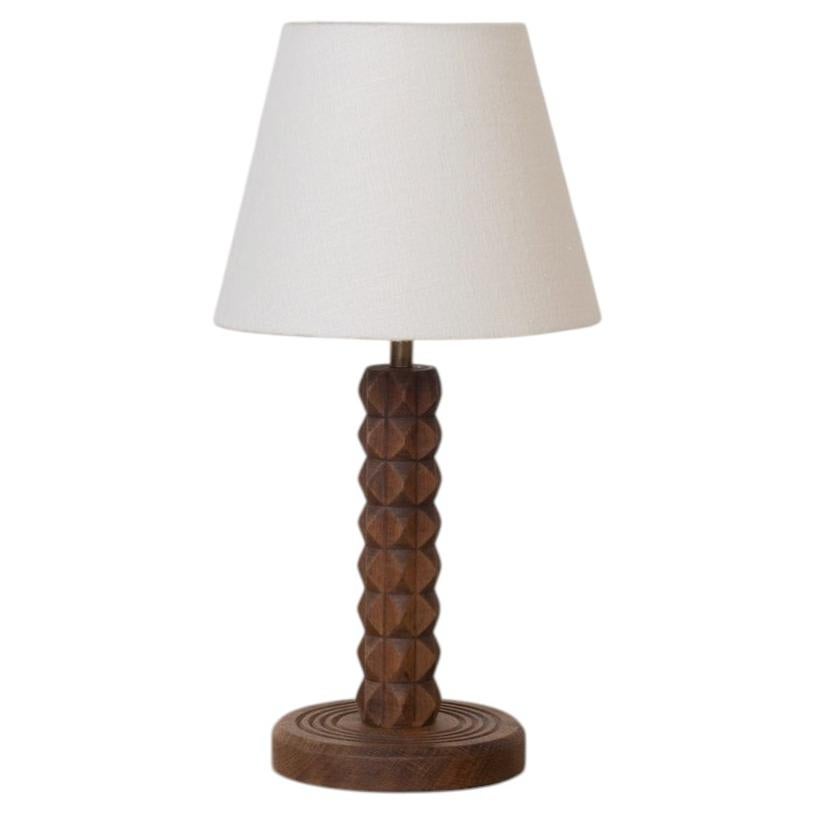 French Carved Wood Table Lamp by Charles Dudouyt