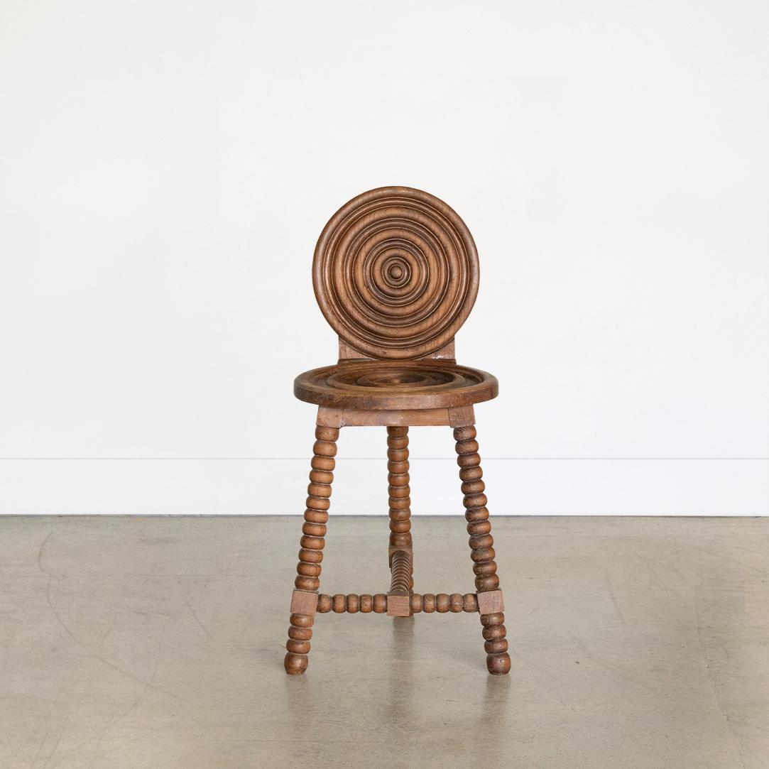 European French Carved Wood Three Leg Chair