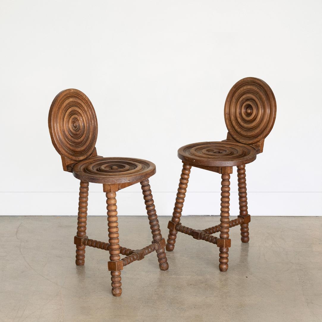 Oak French Carved Wood Three Leg Chair